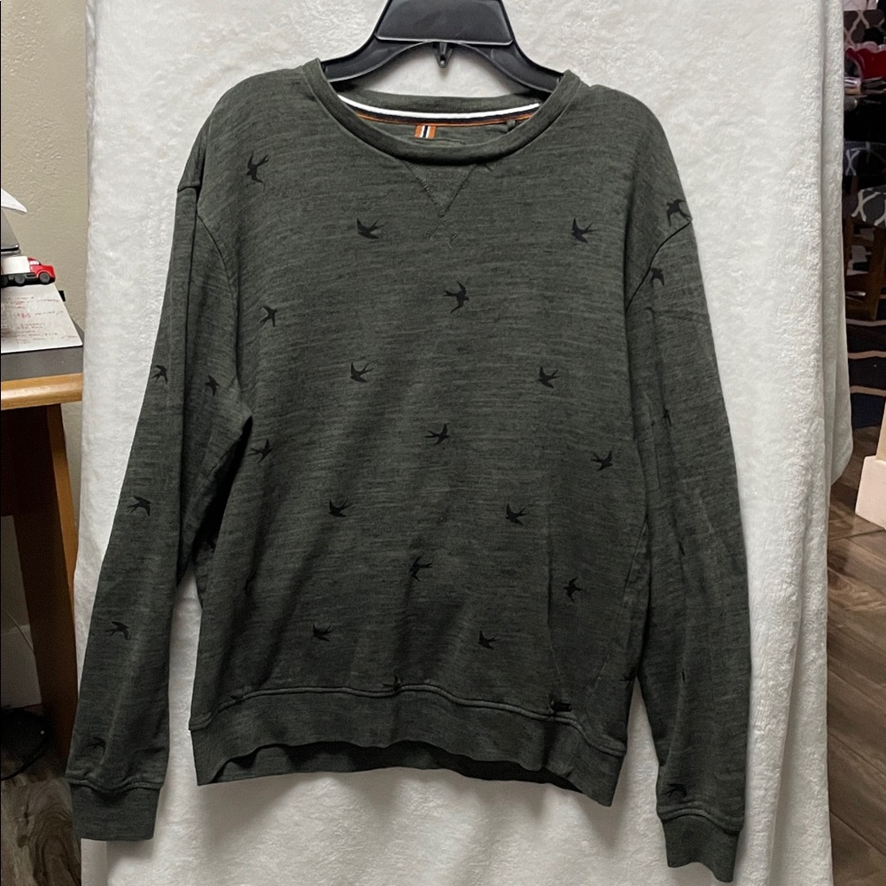 Cactus Man Men's Green Sweater with Bird Pattern Size Medium